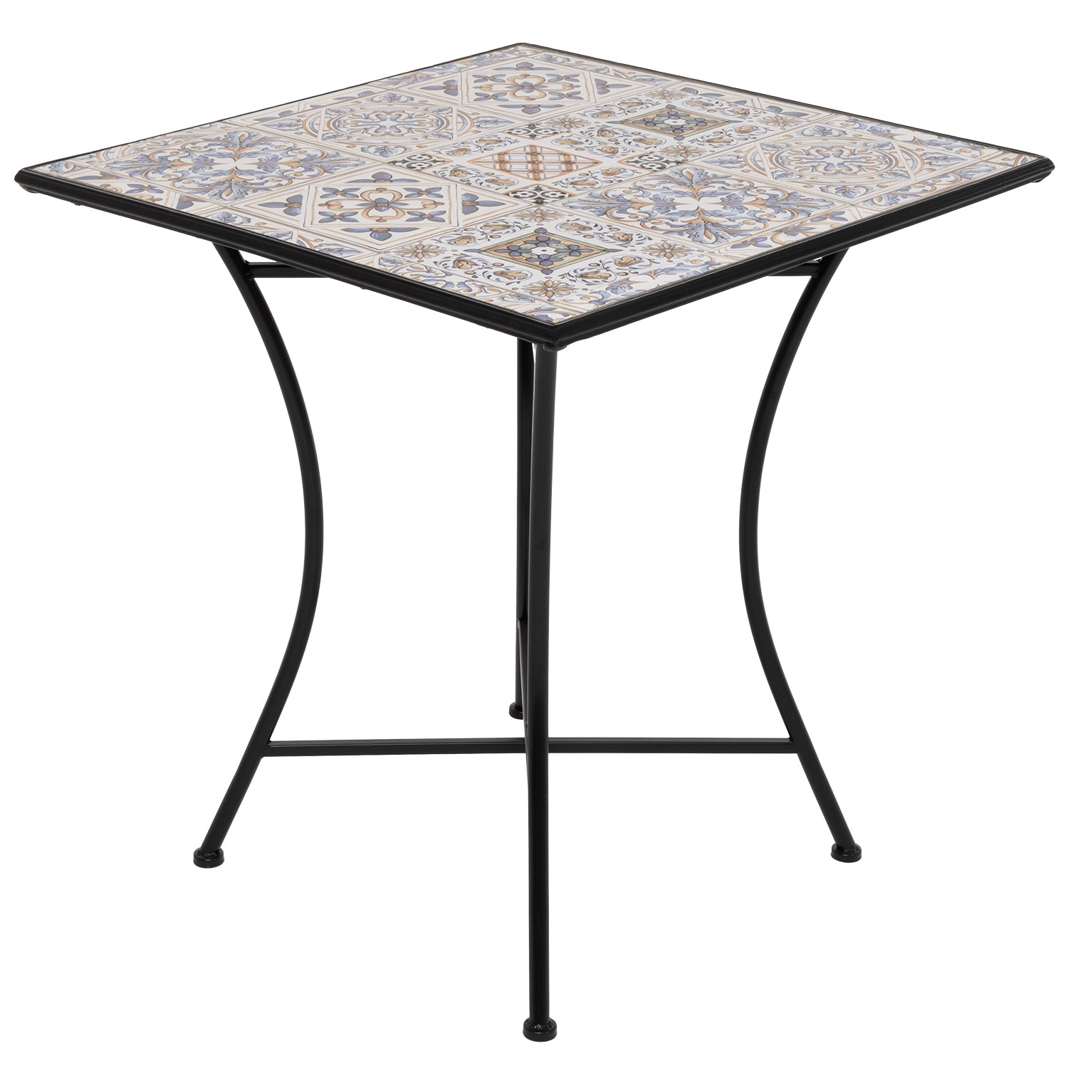 VESTIAMO CASA - Tavolo Quadrato in metallo nero con top maioliche Blu - h75x70x70 cm